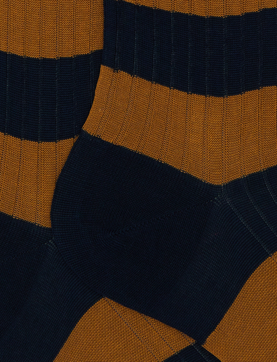 Women’s long blue ribbed cotton socks with two-tone stripes - Gallo 1927 - Official Online Shop