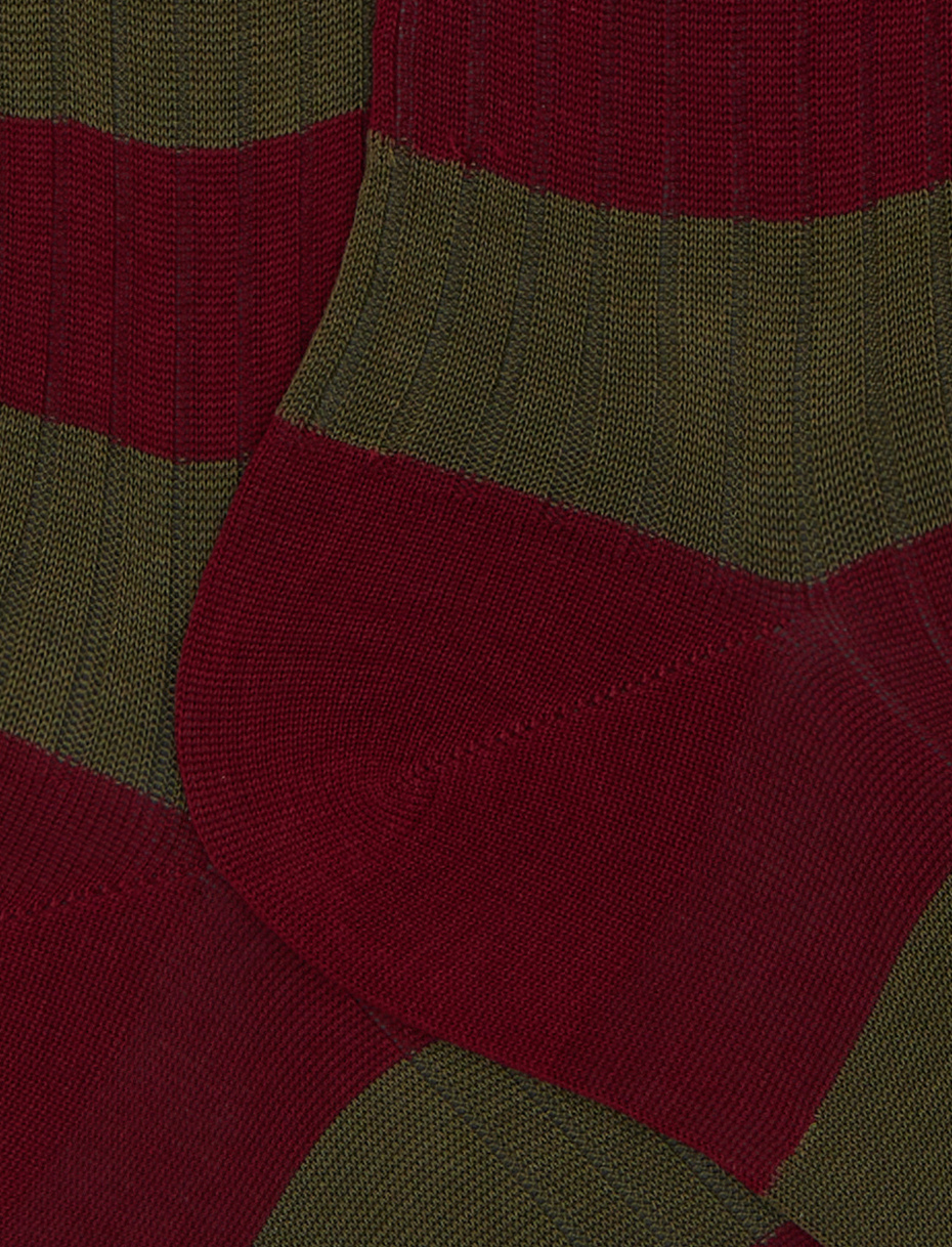 Women’s long burgundy ribbed cotton socks with two-tone stripes - Gallo 1927 - Official Online Shop