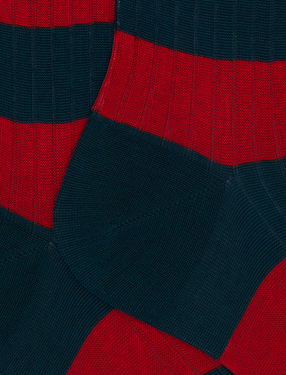 Women’s long green ribbed cotton socks with two-tone stripes - Gallo 1927 - Official Online Shop