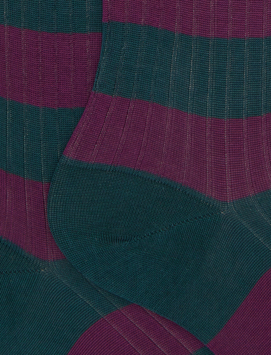 Calze lunghe donna cotone verde a coste righe bicolore - Gallo 1927 - Official Online Shop