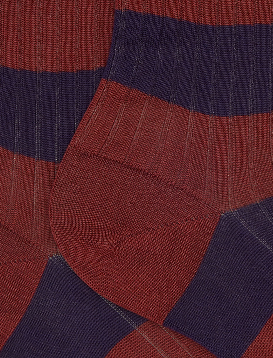Women’s short brown ribbed cotton socks with two-tone stripes - Gallo 1927 - Official Online Shop