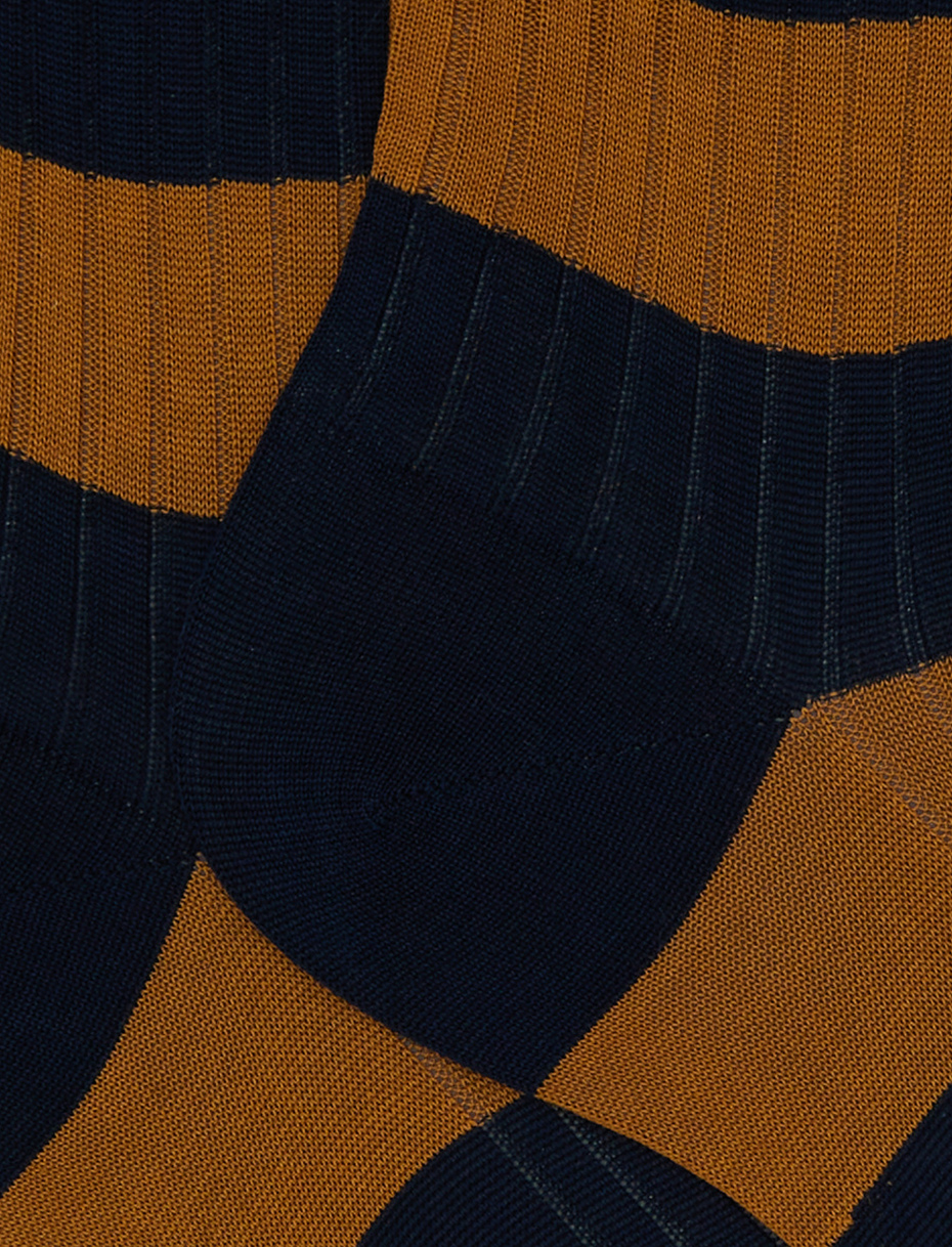 Women’s short blue ribbed cotton socks with two-tone stripes - Gallo 1927 - Official Online Shop