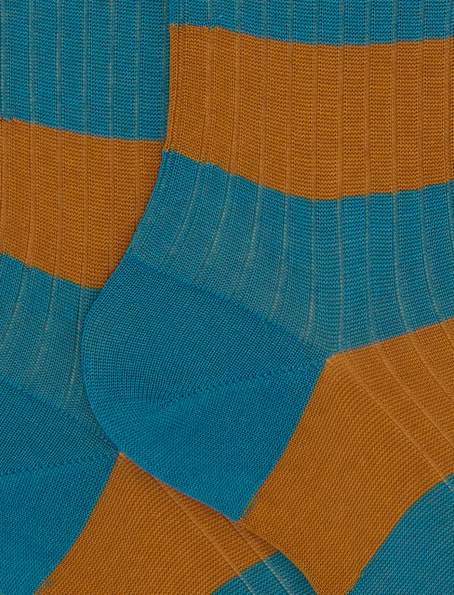 Women's short light blue ribbed cotton socks with two-tone stripe pattern - Gallo 1927 - Official Online Shop