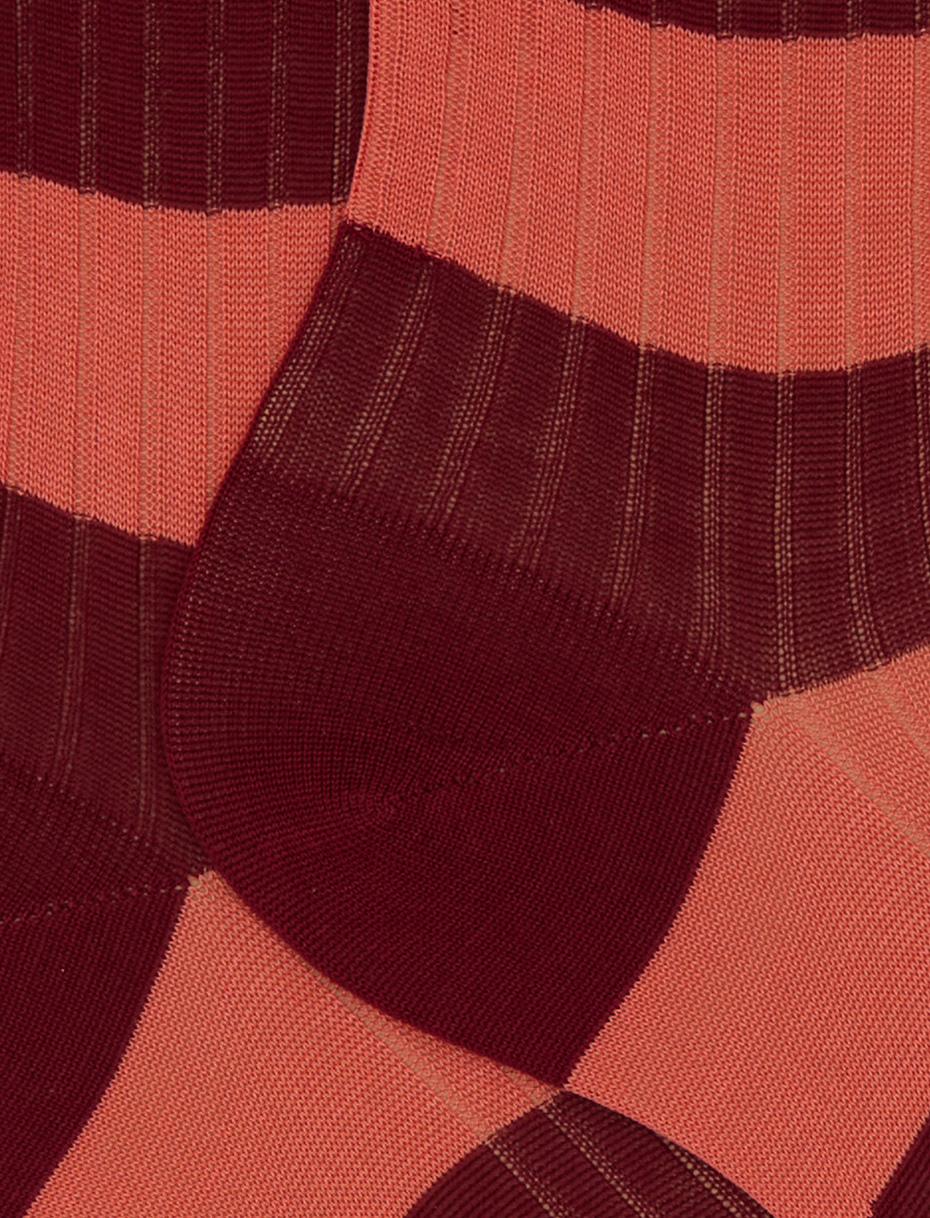 Women’s short burgundy ribbed cotton socks with two-tone stripes - Gallo 1927 - Official Online Shop