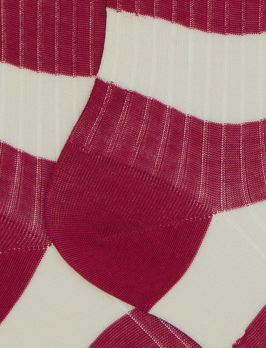 Women's short fuchsia ribbed cotton socks with two-tone stripe pattern - Gallo 1927 - Official Online Shop