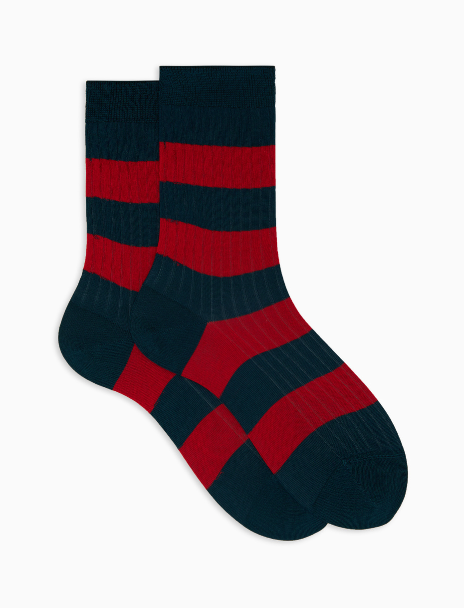 Women’s short green ribbed cotton socks with two-tone stripes - Gallo 1927 - Official Online Shop