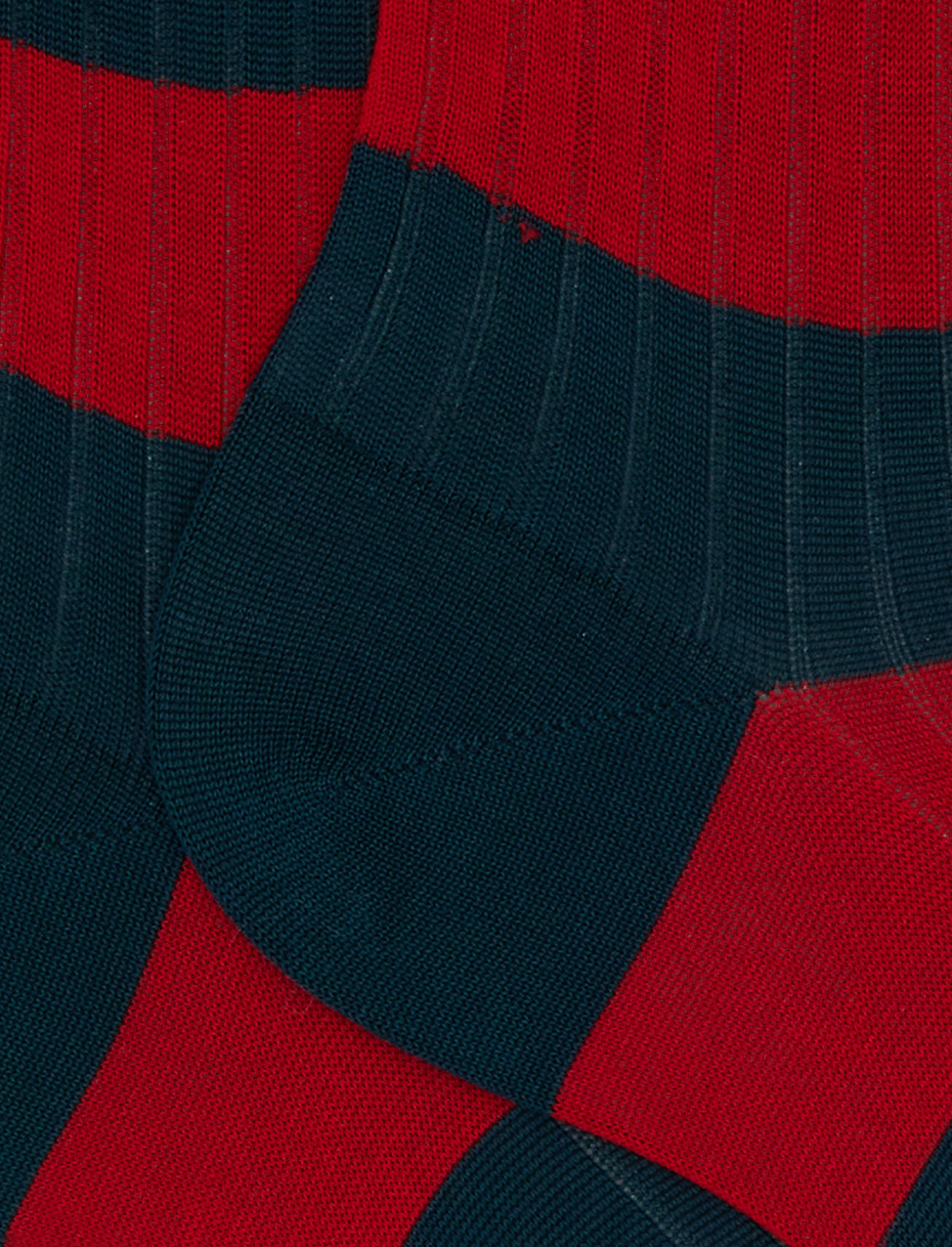 Women’s short green ribbed cotton socks with two-tone stripes - Gallo 1927 - Official Online Shop