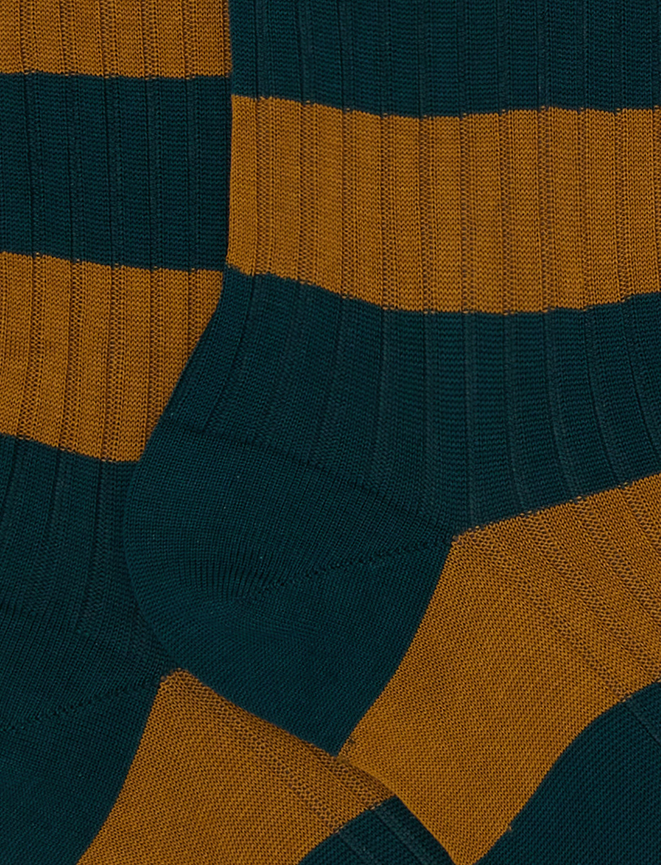 Calze corte donna cotone verde a coste righe bicolore - Gallo 1927 - Official Online Shop