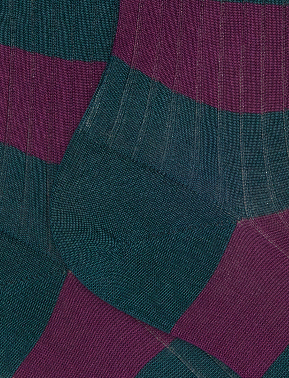 Women’s short green ribbed cotton socks with two-tone stripes - Gallo 1927 - Official Online Shop