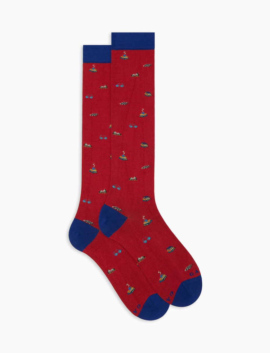 Men’s long red cotton socks with book motif - Gallo 1927 - Official Online Shop
