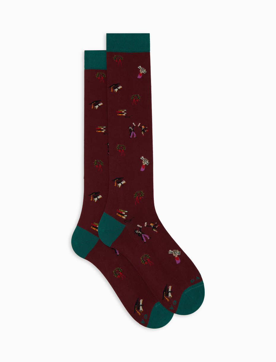 Women's long burgundy cotton socks with graduation motif - Gallo 1927 - Official Online Shop