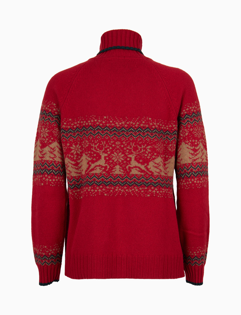 Women s red wool and cashmere turtleneck sweater with decorative