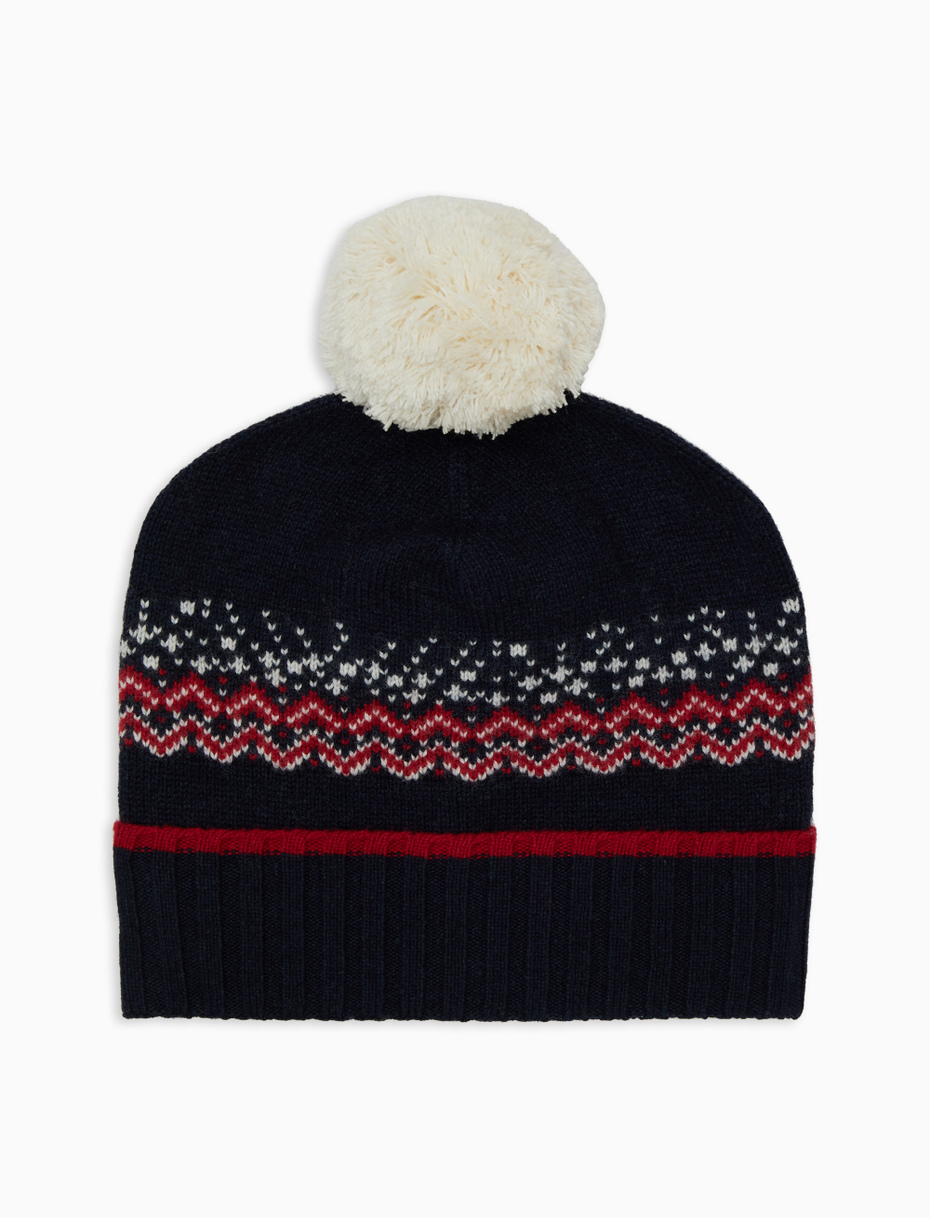 Berretto con risvolto unisex lana e cashmere blu fantasia greca natalizia - Gallo 1927 - Official Online Shop