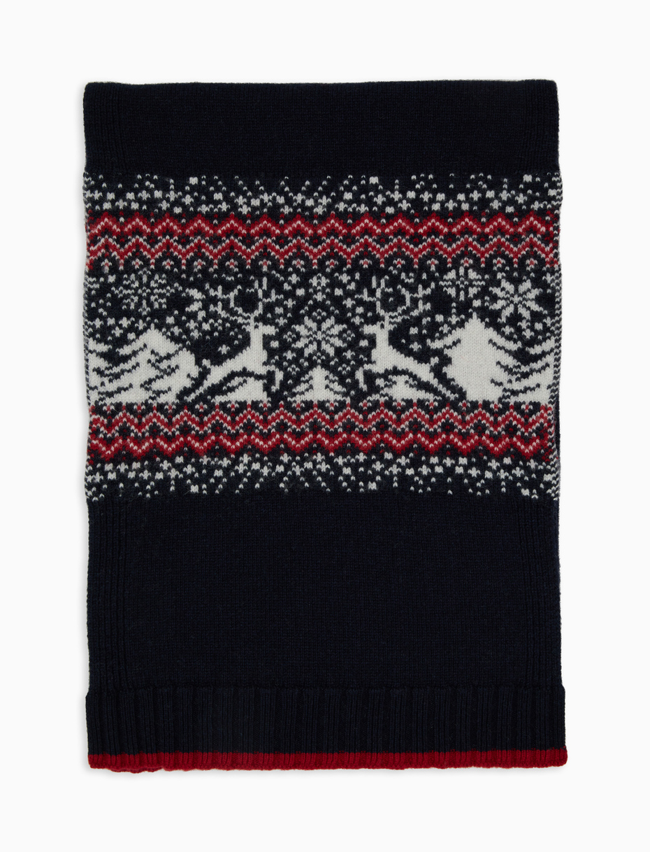 Sciarpa unisex lana e cashmere blu fantasia greca natalizia - Gallo 1927 - Official Online Shop