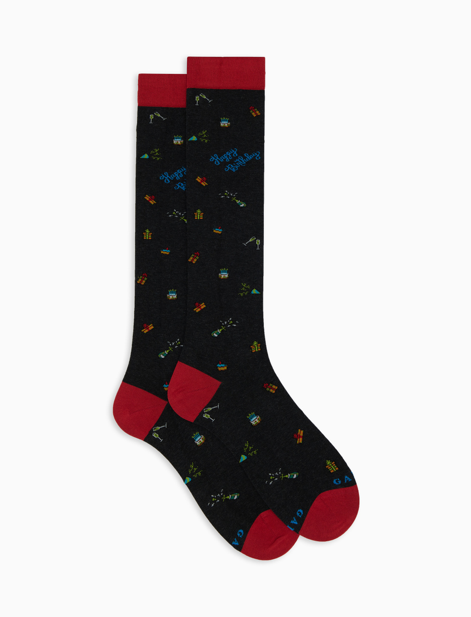Women's long grey cotton socks with birthday motif - Gallo 1927 - Official Online Shop