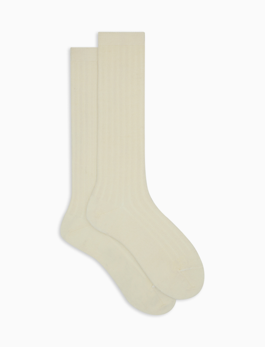 Women's long plain ribbed socks in white wool - Gallo 1927 - Official Online Shop