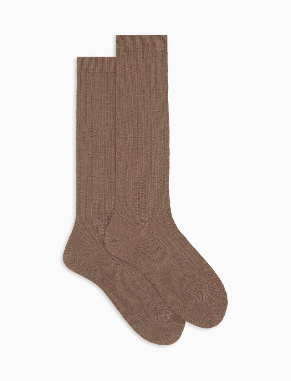 Women's long plain ribbed socks in beige wool - Gallo 1927 - Official Online Shop