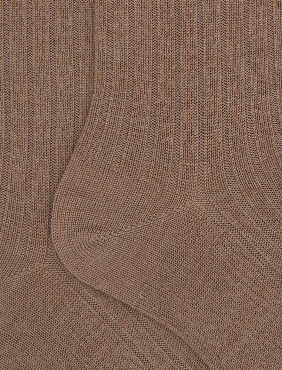 Women's long plain ribbed socks in beige wool - Gallo 1927 - Official Online Shop