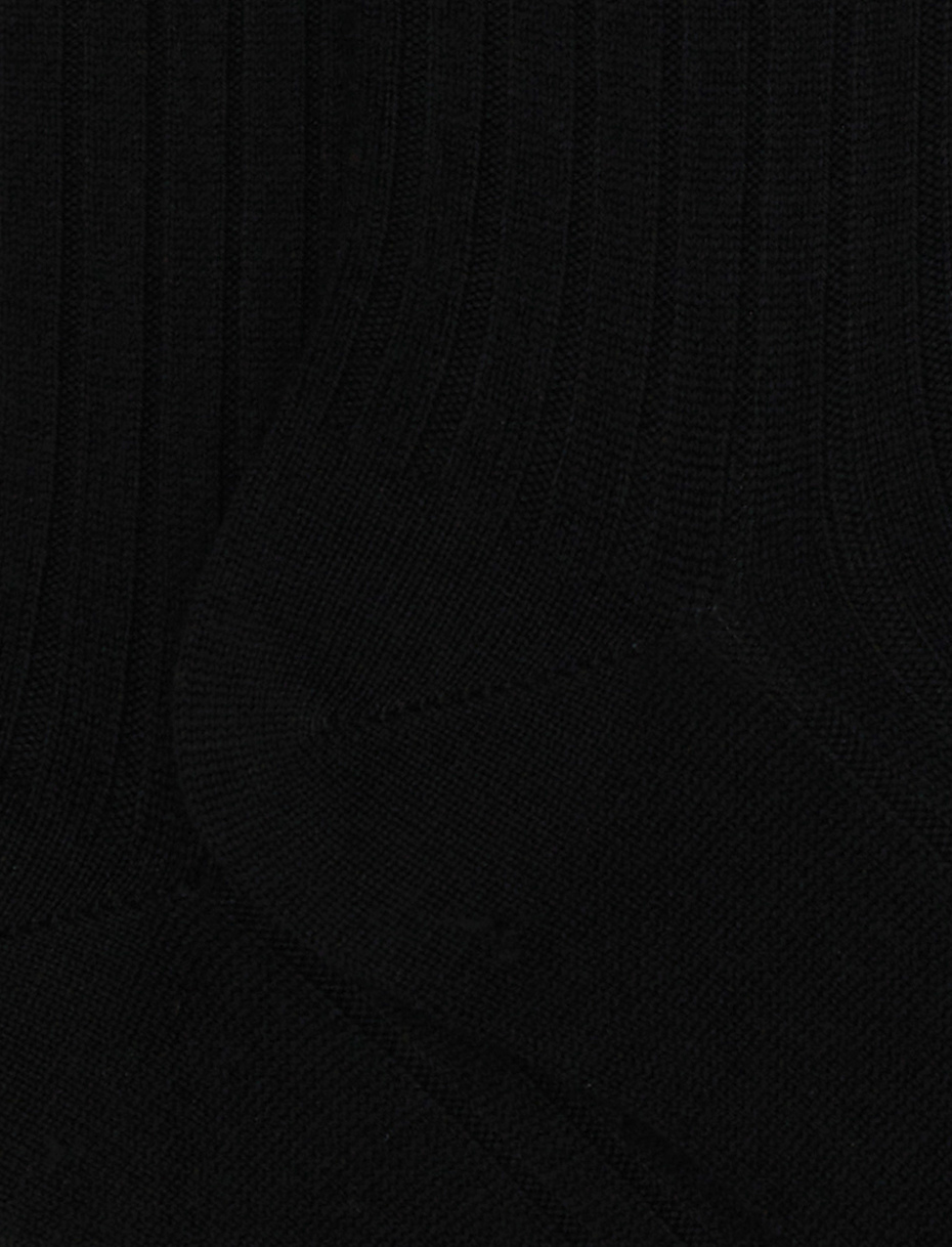 Women's long plain ribbed socks in black wool - Gallo 1927 - Official Online Shop