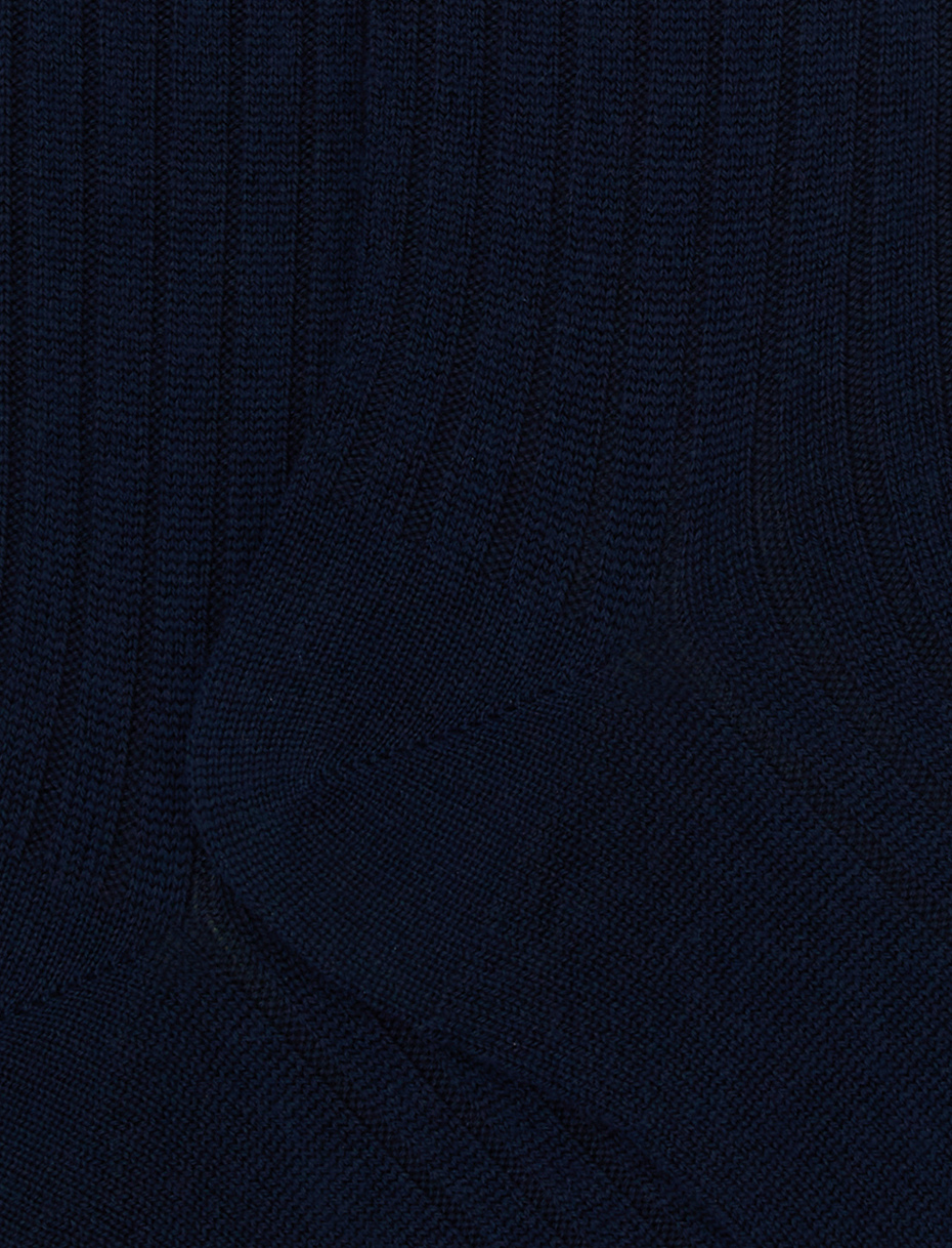 Women's long plain ribbed socks in blue wool - Gallo 1927 - Official Online Shop