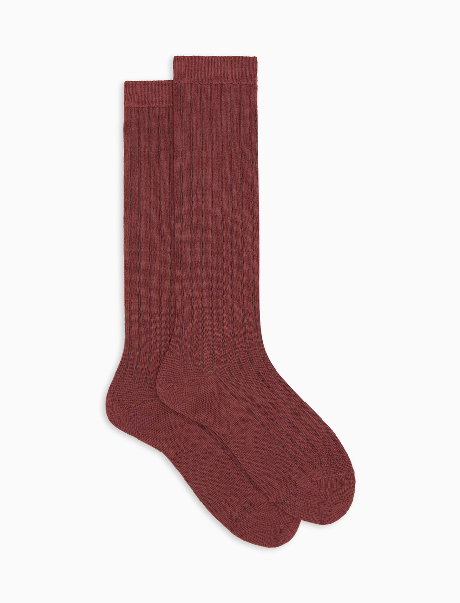Women's long plain ribbed socks in pink wool - Gallo 1927 - Official Online Shop