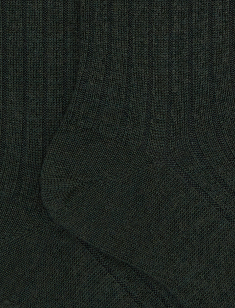 Women's long plain ribbed socks in green wool - Gallo 1927 - Official Online Shop