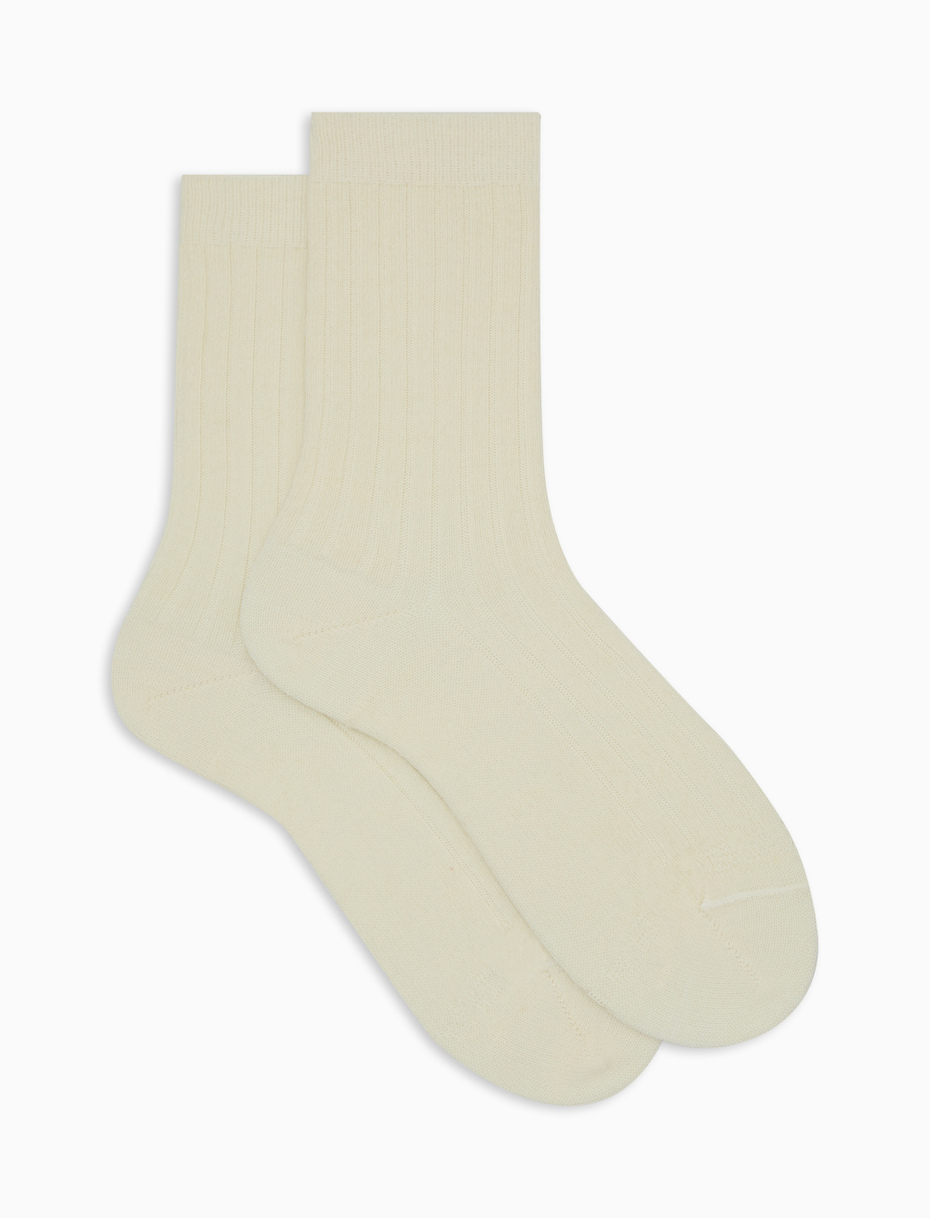 Women's short plain ribbed socks in white wool - Gallo 1927 - Official Online Shop