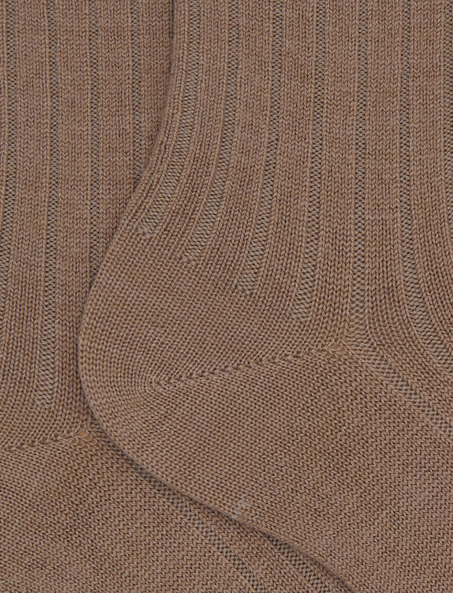 Women's short plain ribbed socks in beige wool - Gallo 1927 - Official Online Shop