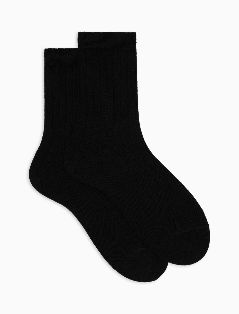 Women's short plain ribbed socks in black wool - Gallo 1927 - Official Online Shop