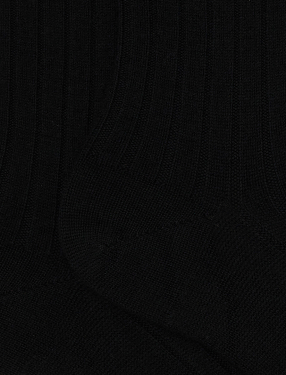 Women's short plain ribbed socks in black wool - Gallo 1927 - Official Online Shop