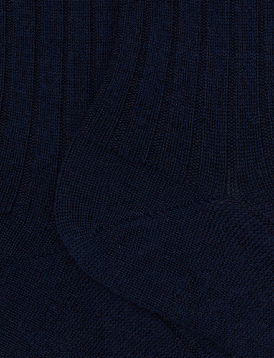 Women's short plain ribbed socks in blue wool - Gallo 1927 - Official Online Shop