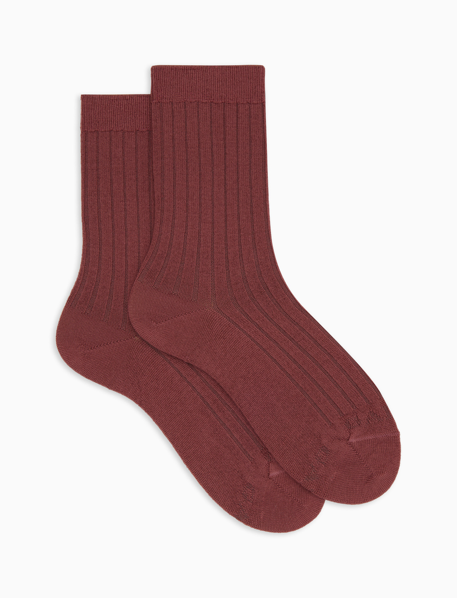 Women's short plain ribbed socks in pink wool - Gallo 1927 - Official Online Shop