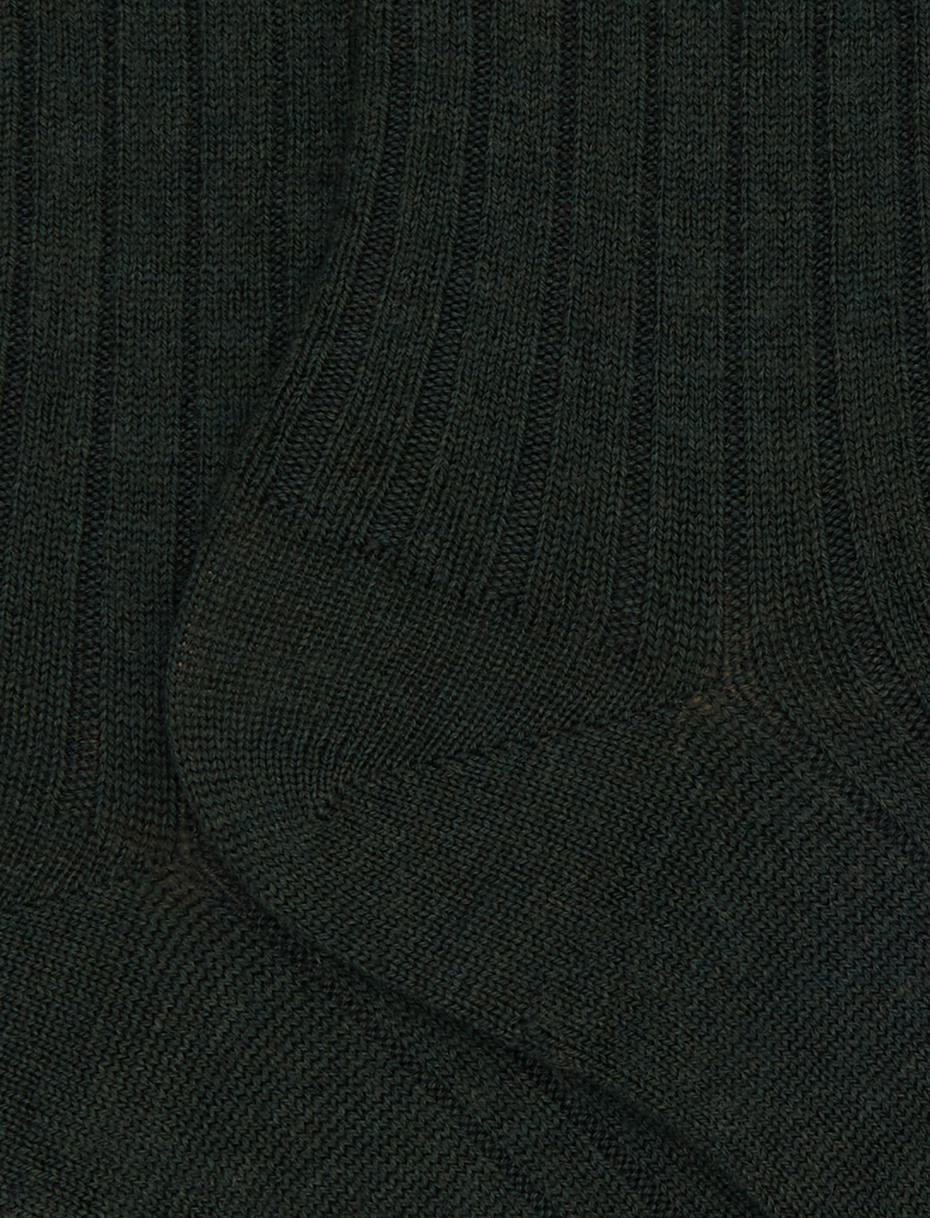 Women's short plain ribbed socks in green wool - Gallo 1927 - Official Online Shop