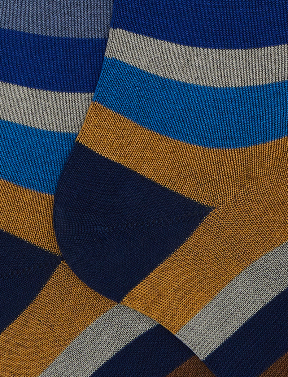 Men's long blue cotton socks with seven-colour stripe pattern - Gallo 1927 - Official Online Shop
