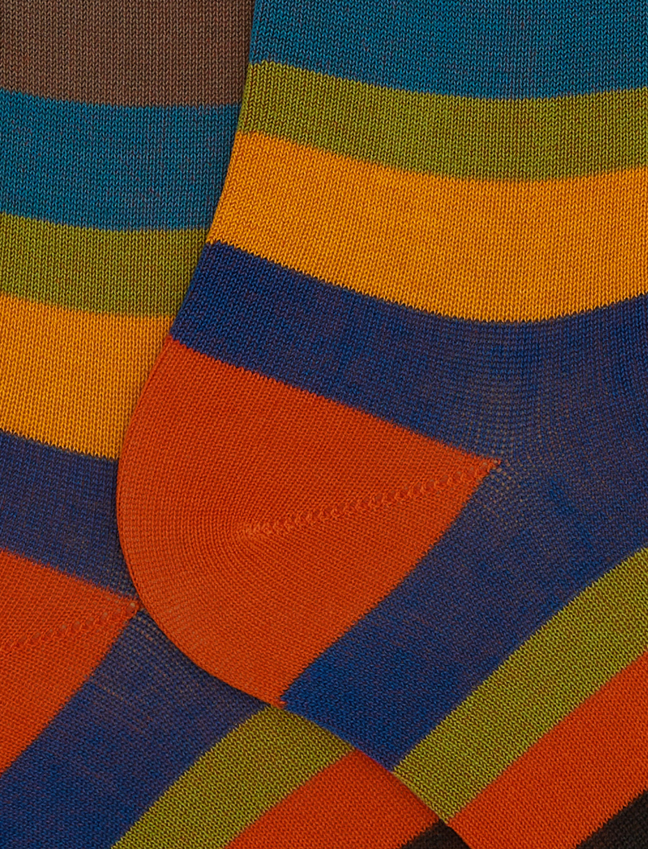 Men's long orange cotton socks with seven-colour stripe pattern - Gallo 1927 - Official Online Shop
