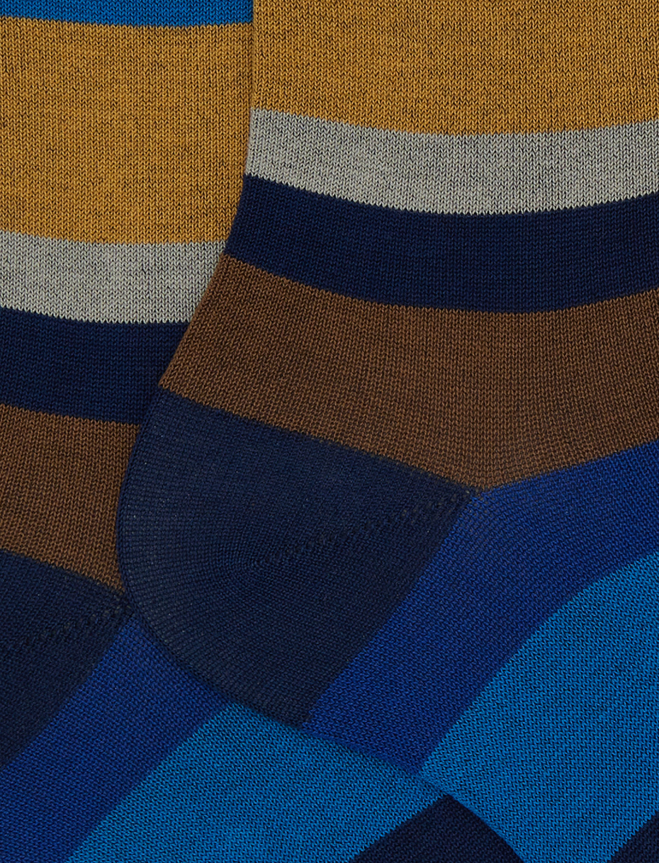 Men's short blue cotton socks with seven-colour stripe pattern - Gallo 1927 - Official Online Shop