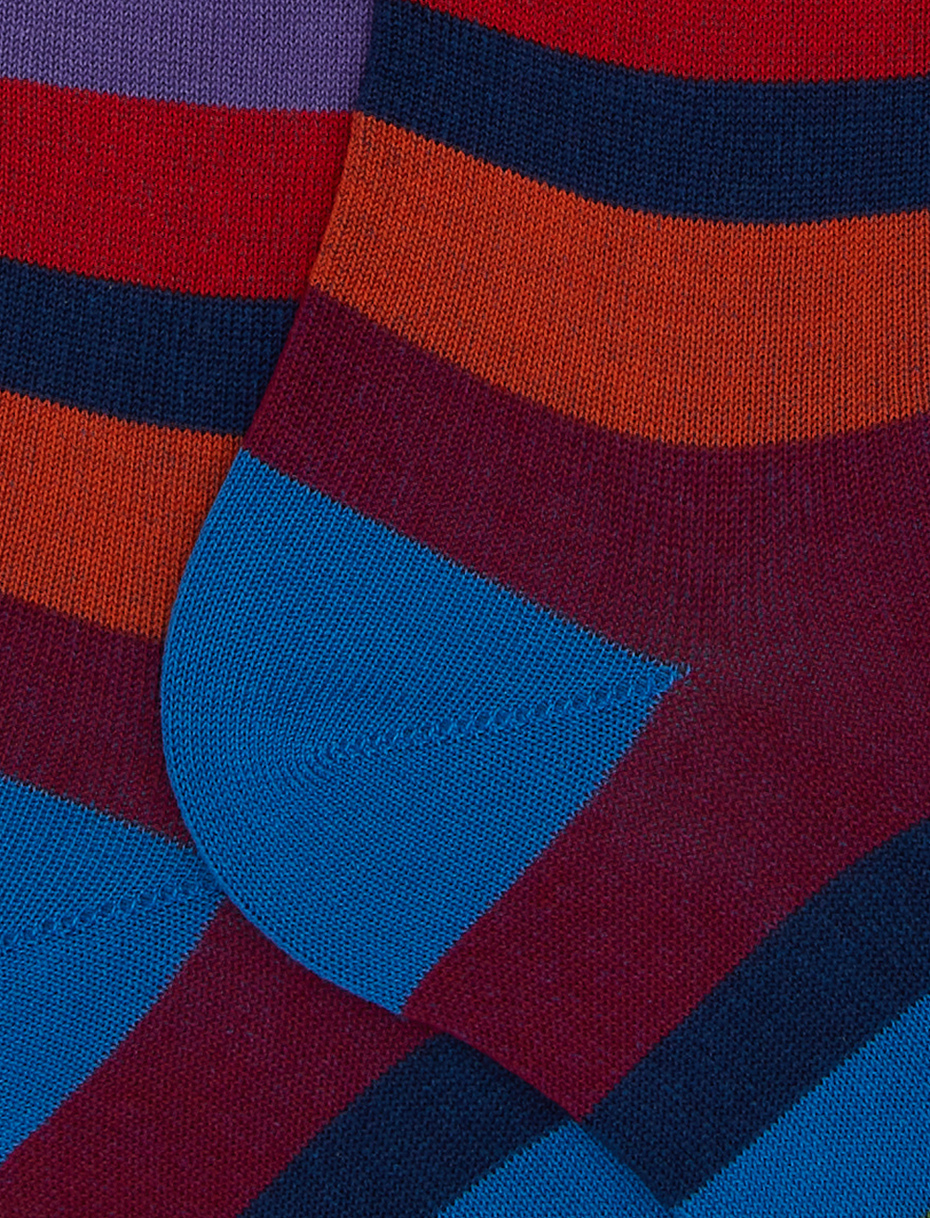 Women's long blue cotton socks with seven-colour stripe pattern - Gallo 1927 - Official Online Shop