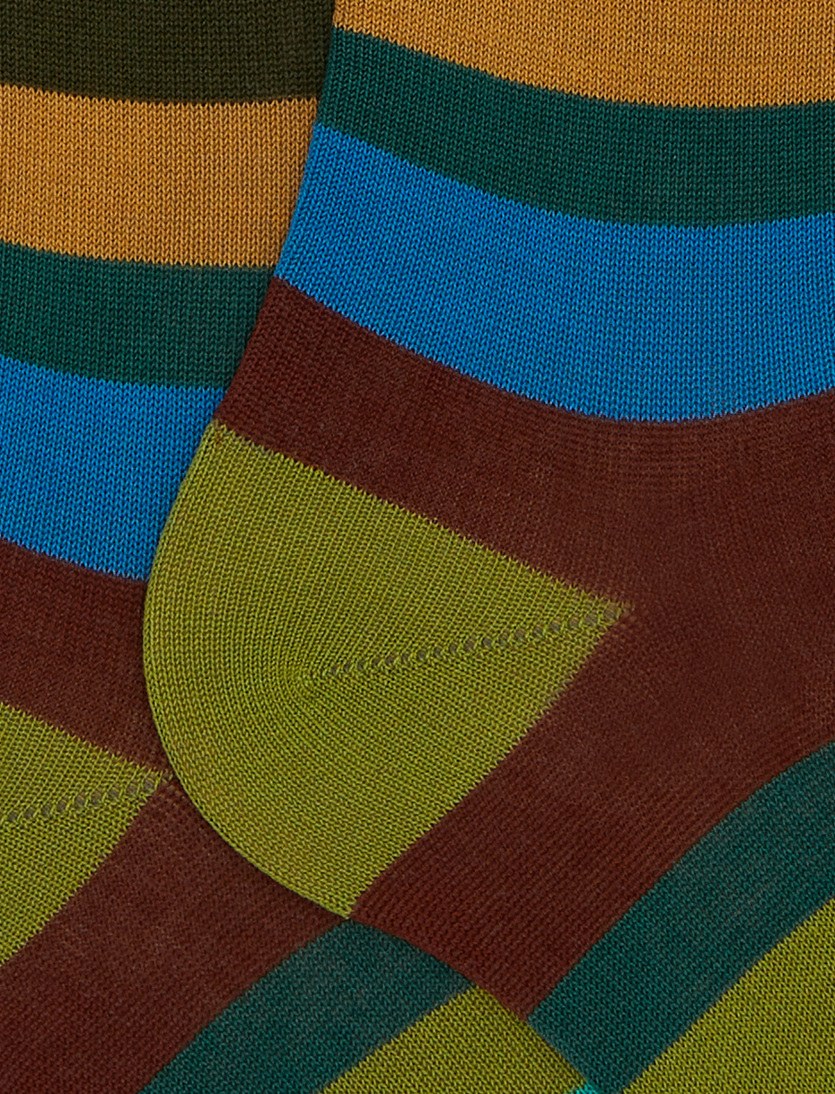 Calze lunghe donna cotone a righe multicolor sette colori verde - Gallo 1927 - Official Online Shop
