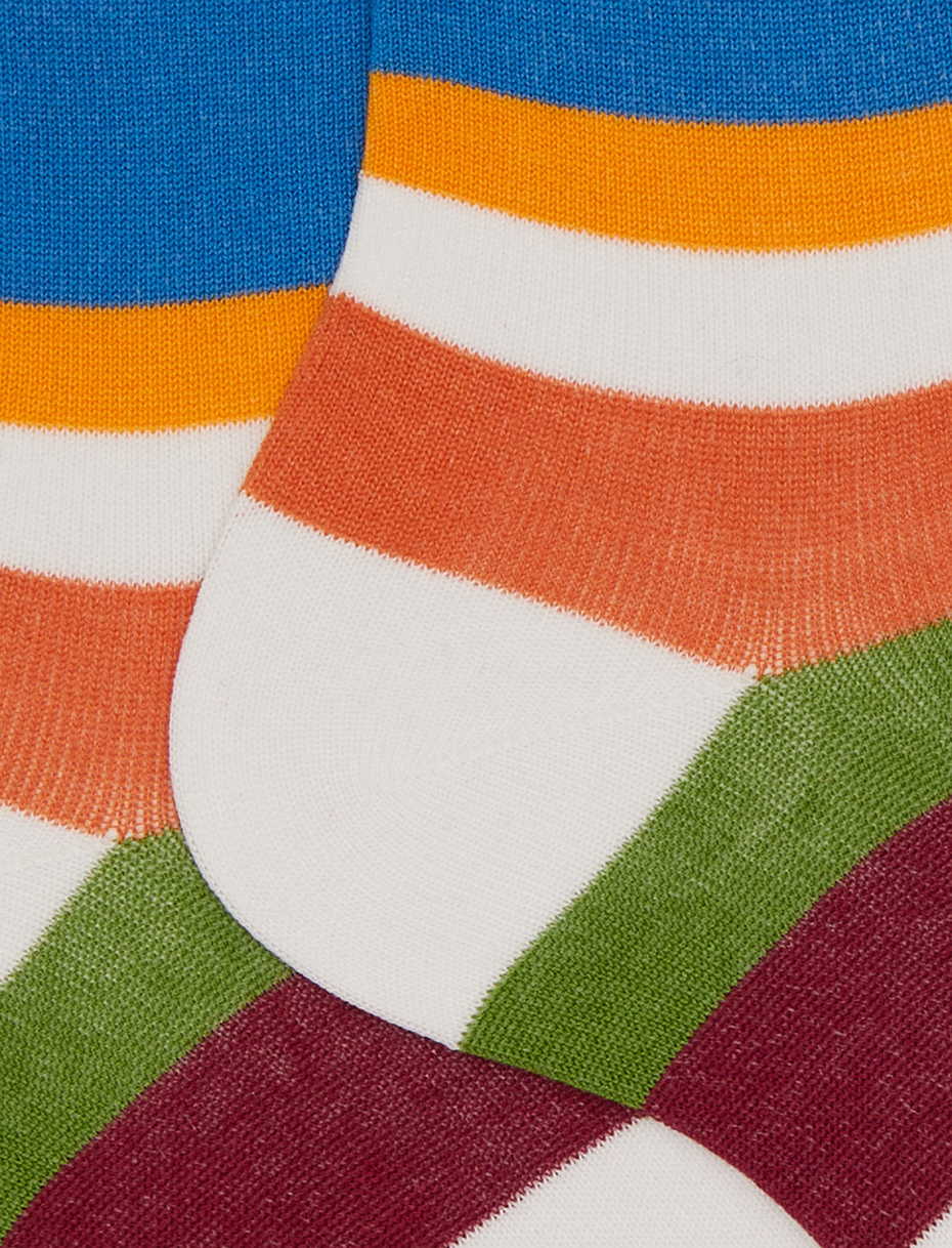 Women's short white cotton socks with seven-colour stripe pattern - Gallo 1927 - Official Online Shop