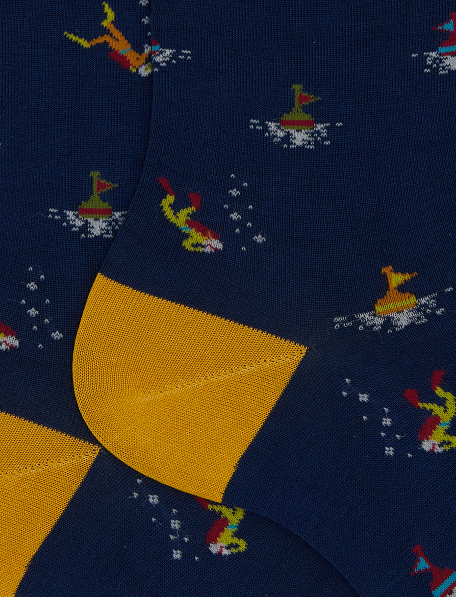 Men's short blue cotton socks with diving motif - Gallo 1927 - Official Online Shop