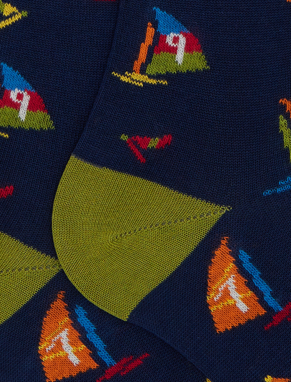 Men's long blue cotton socks with windsurfing motif - Gallo 1927 - Official Online Shop