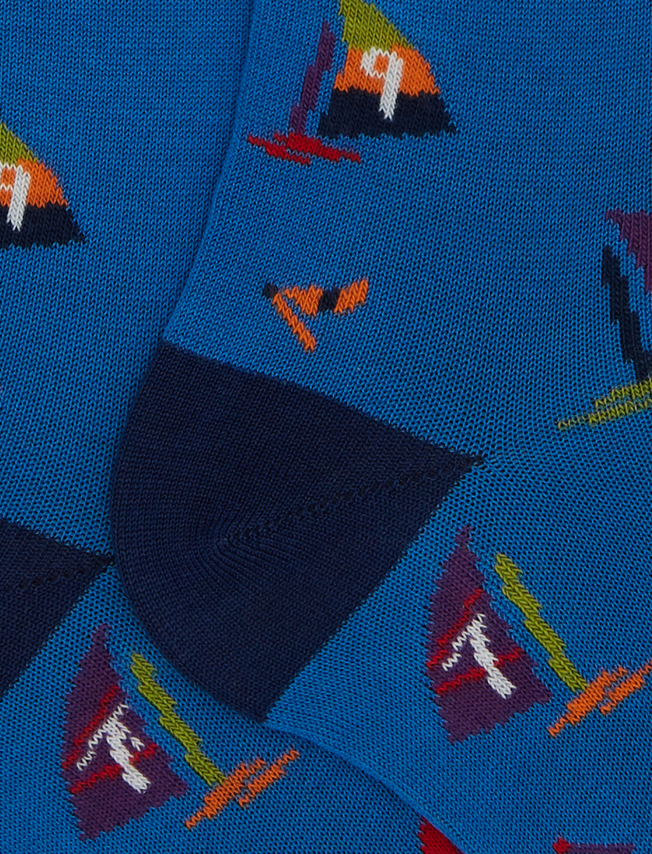 Men's long light blue cotton socks with windsurfing motif - Gallo 1927 - Official Online Shop