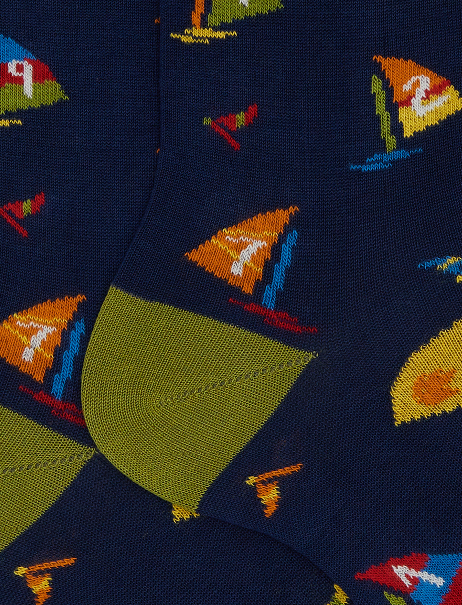Men's short blue cotton socks with windsurfing motif - Gallo 1927 - Official Online Shop