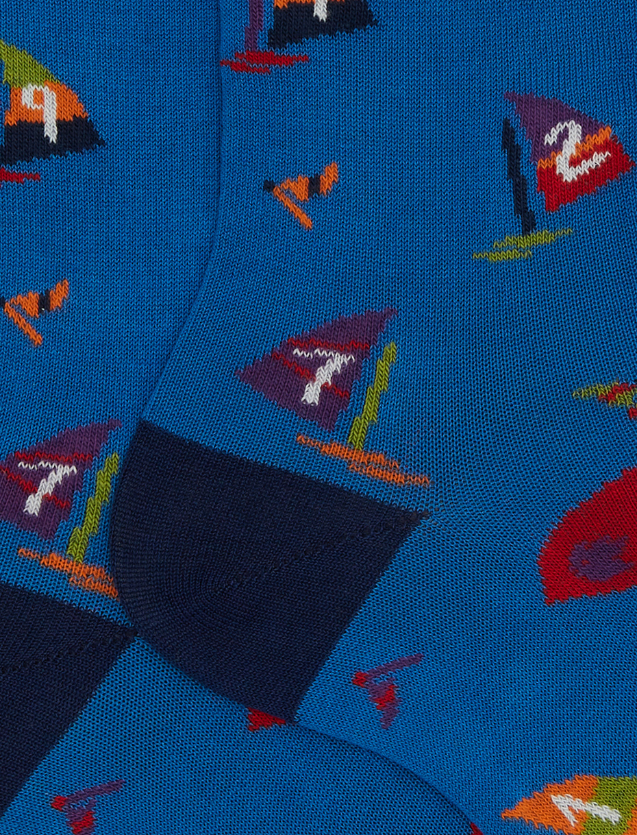 Men's short light blue cotton socks with windsurfing motif - Gallo 1927 - Official Online Shop