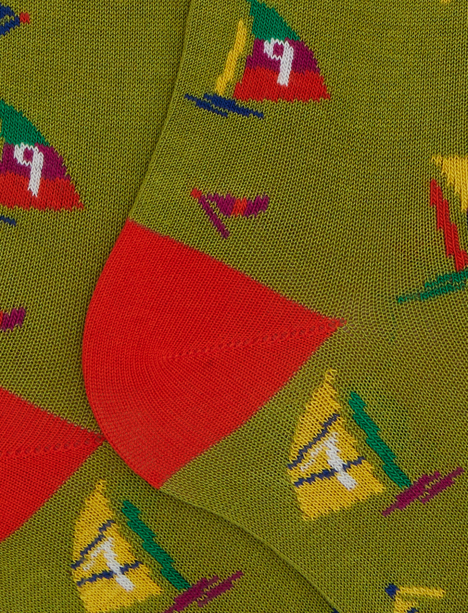 Calze lunghe donna cotone fantasia windsurf verde - Gallo 1927 - Official Online Shop