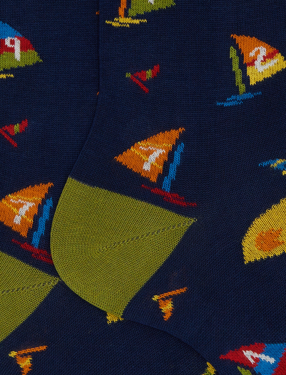 Calze corte donna cotone fantasia windsurf blu - Gallo 1927 - Official Online Shop