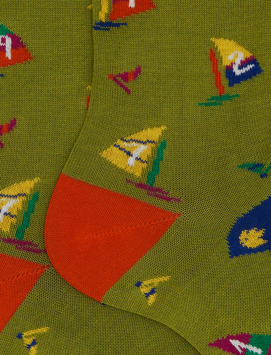 Women's short green cotton socks with windsurfing motif - Gallo 1927 - Official Online Shop