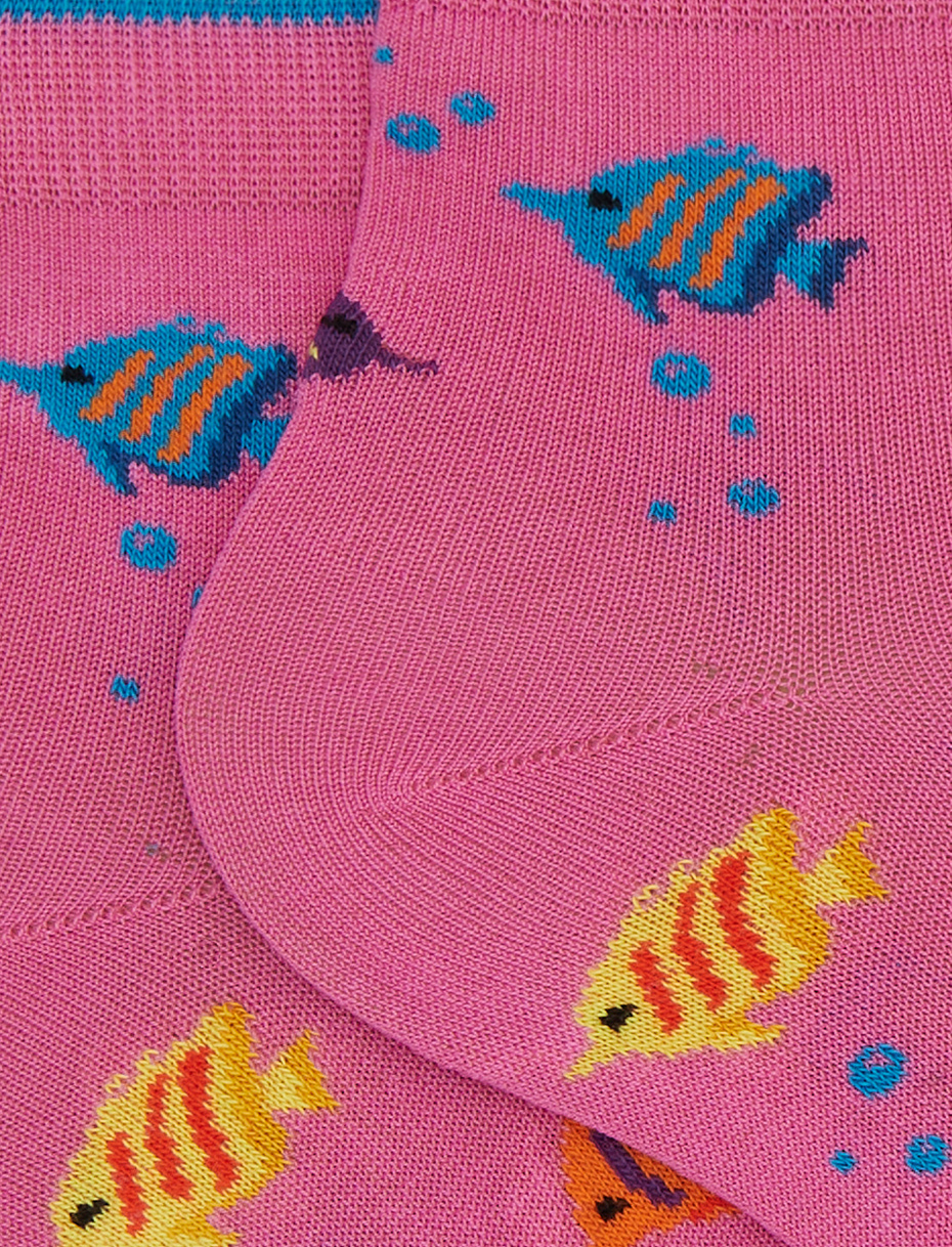 Women's super short pink cotton socks with striped-fish motif - Gallo 1927 - Official Online Shop