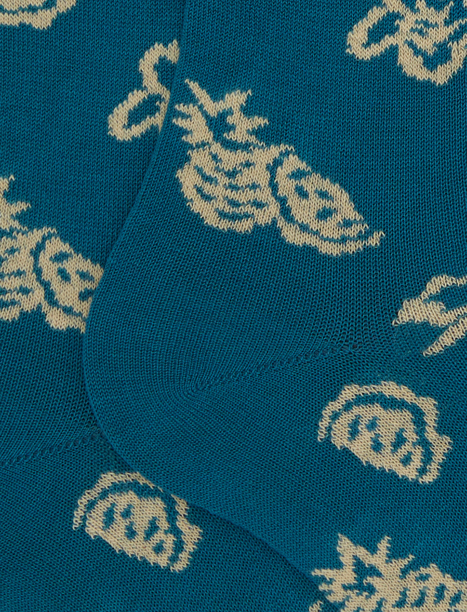 Men's long blue cotton socks with flower, pineapple and watermelon motif - Gallo 1927 - Official Online Shop