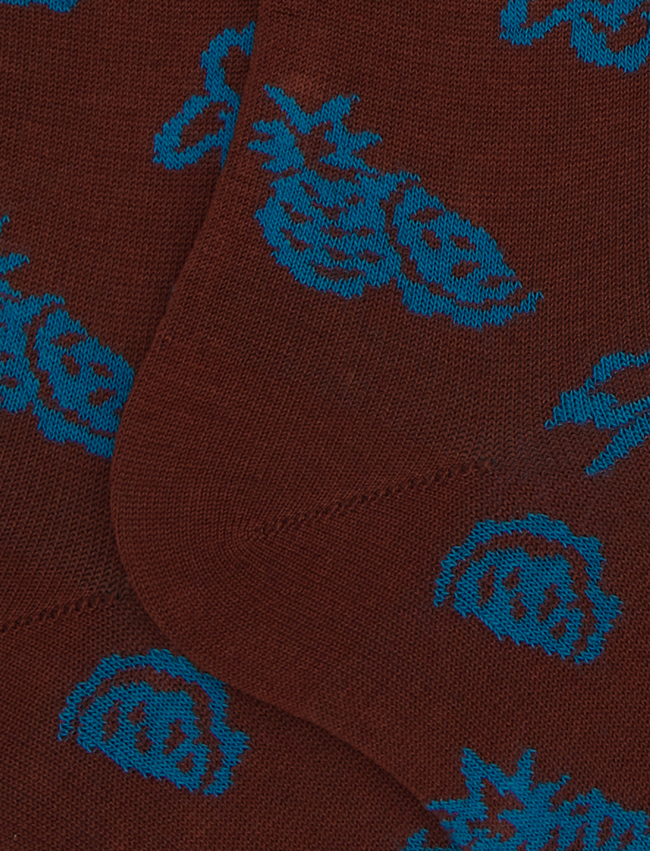 Men's long brown cotton socks with flower, pineapple and watermelon motif - Gallo 1927 - Official Online Shop